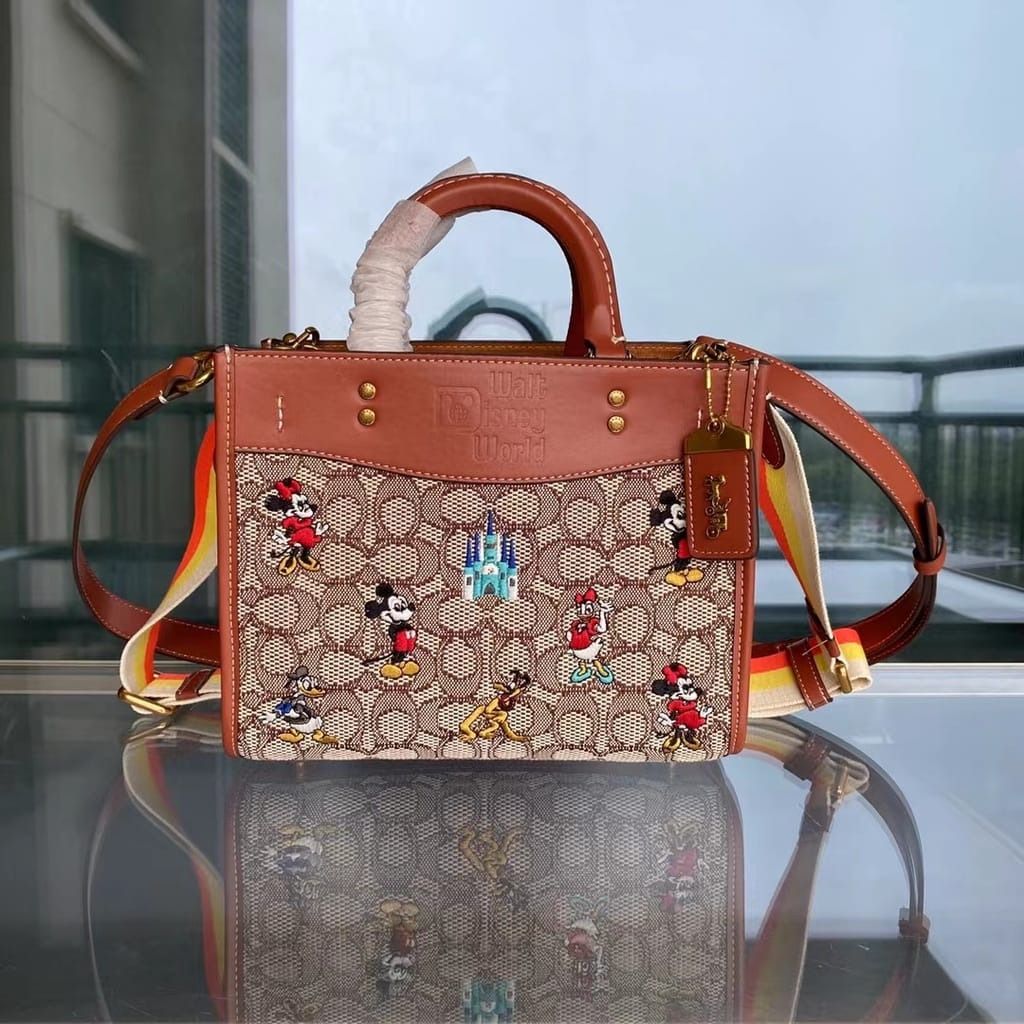 Disney X Coach Rogue 25 In Signature Textile Jacquard With Mickey Mouse And Friends Embroidery Women Crossbody Sling Shoulder Bag