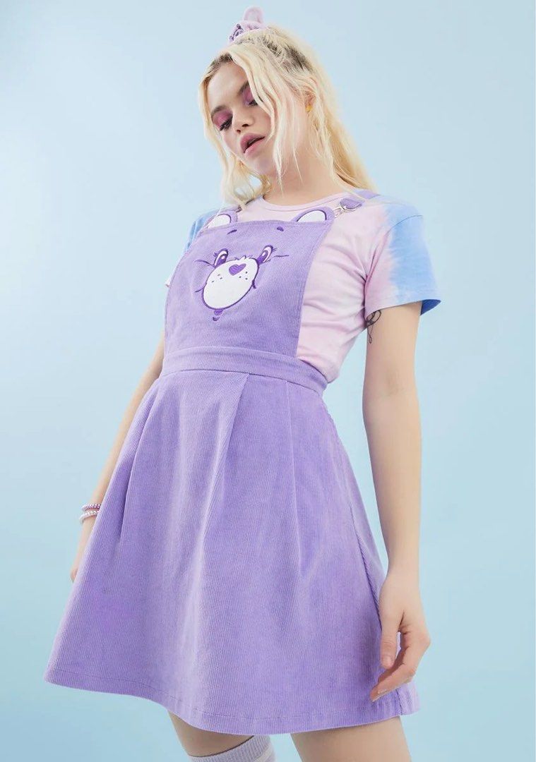 Dolls Kill x Care Bears Corduroy Pinafore Dress in Lilac Purple