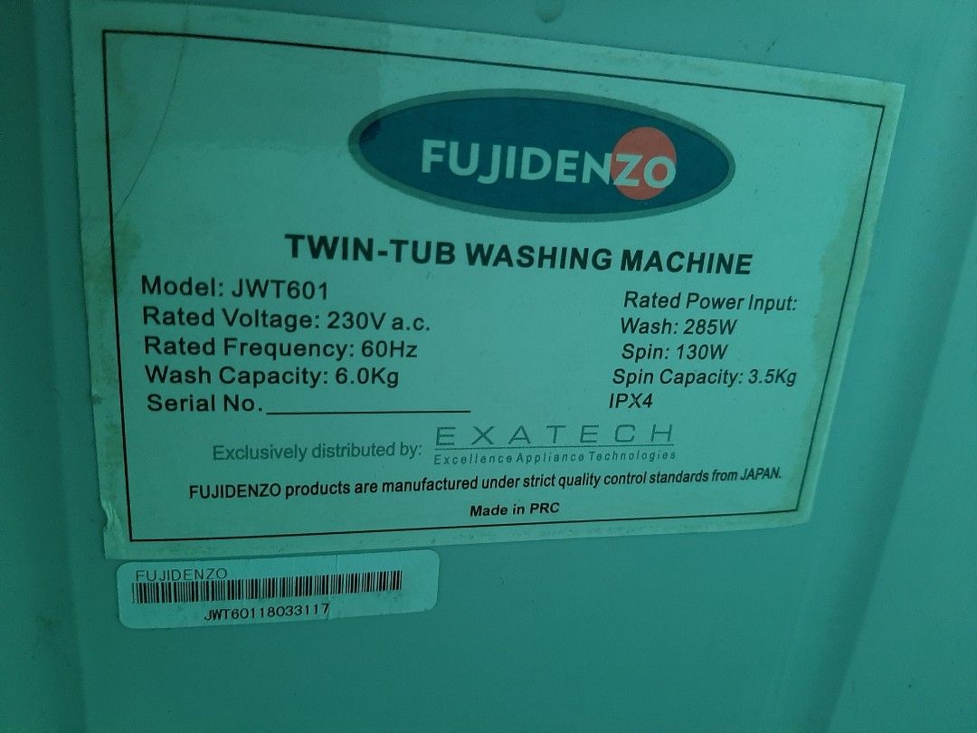 Fujidenzo Twin Tub Washing Machine 6kg, TV & Home Appliances, Washing