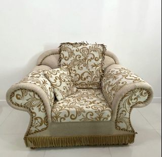 Gold Golden Fabric Single Seater Sofa One Seater Warna Emas Kain 单人金色沙发