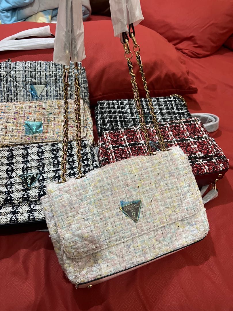 guess tweed 2 way bag