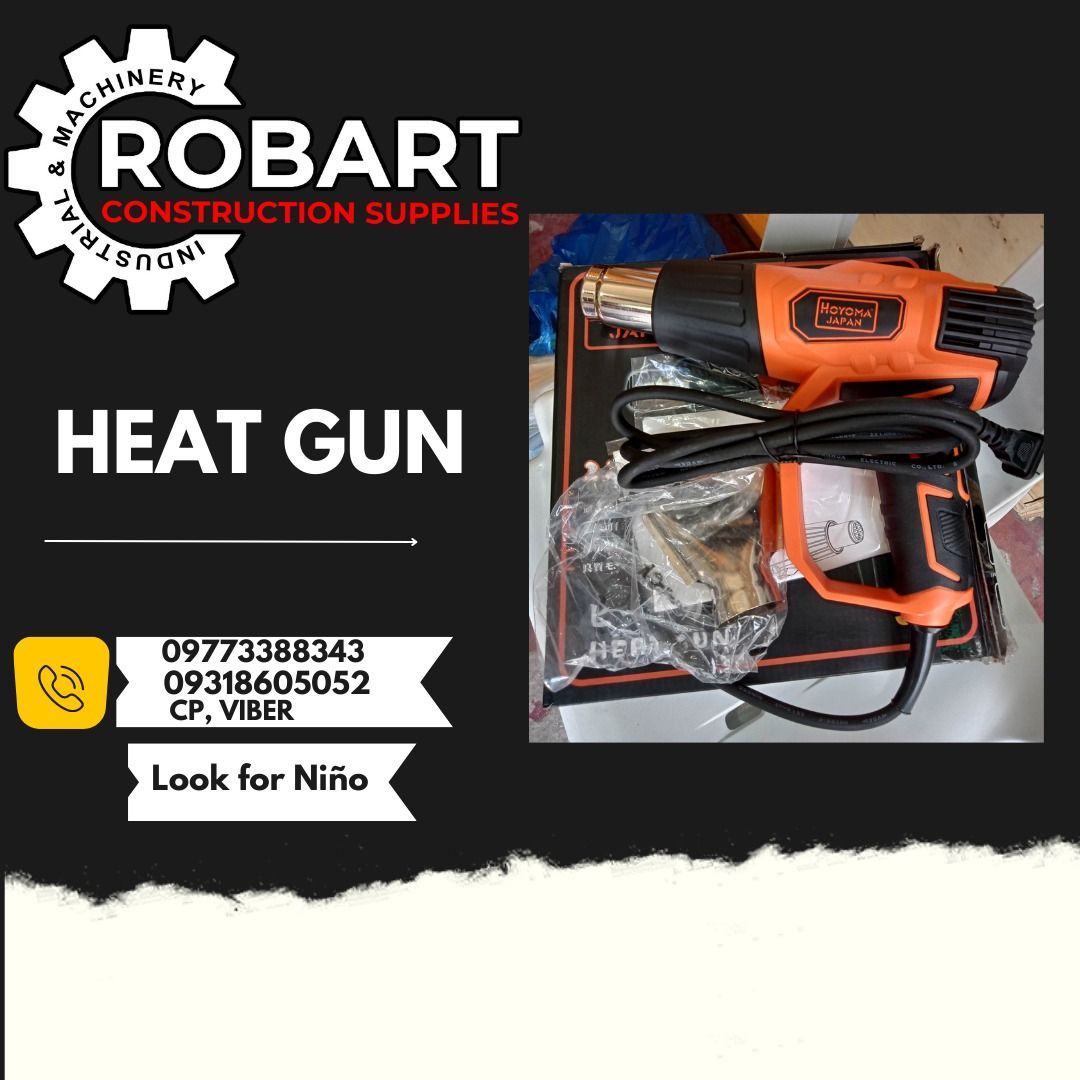 HEAT GUN (Category: Construction Tools & Equipment) located in Manila. Submitted by ninoparede24925 (Listing ID 1223861788, Image 1). Description: HEAT GUN 2200 watts - - for faster transaction: look for:Niño Paredes call/text/viber: :09773388343 or direct message #RobartConstructionSupplies #robartph #constructionmaterials #industrialsupply.