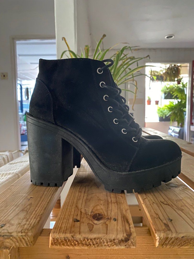heeled platform boots lace up H M divided Women s Fashion