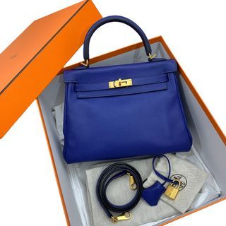 Used Hermes Kelly 25 Blue Zephyr / CKU2 Swift Shoulder Bags Phw AUTHENTIC