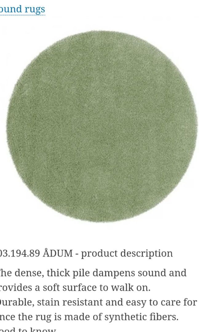 Ikea Adum High Pile Light Green Rug, Furniture & Home Living, Home