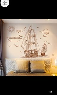 INSTOCK Sailing simple stickers dormitory bedroom living room TV background wall decoration wall stickers self-adhesive creative hand-painted stickers