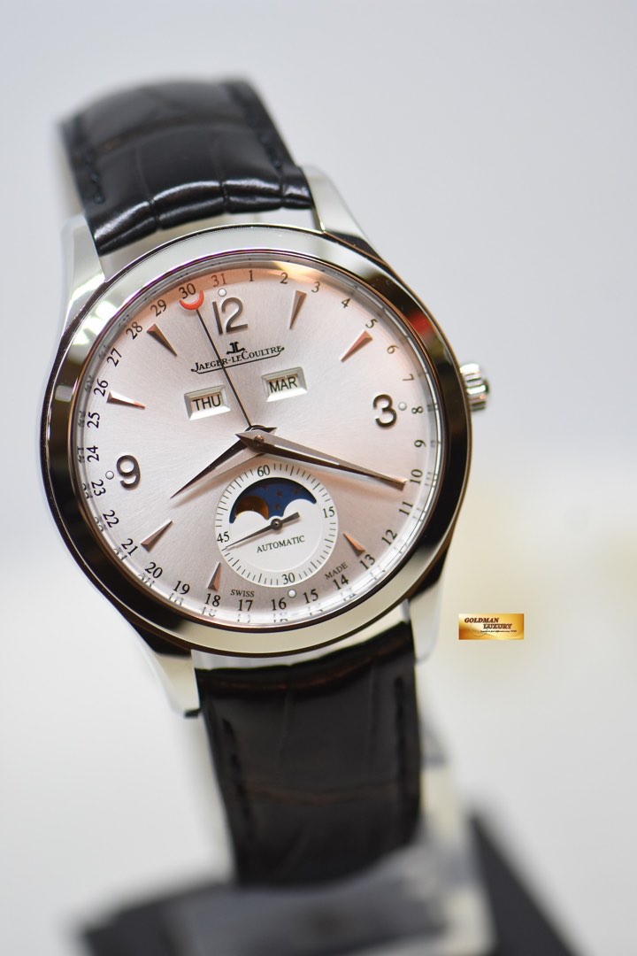 JLC MASTER CONTROL CALENDAR MOONPHASE 40mm STEEL IN LEATHER STRAP