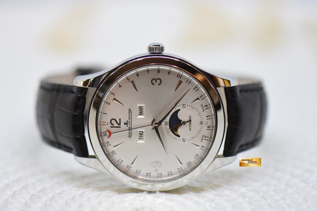 JLC MASTER CONTROL CALENDAR MOONPHASE 40mm STEEL IN LEATHER STRAP