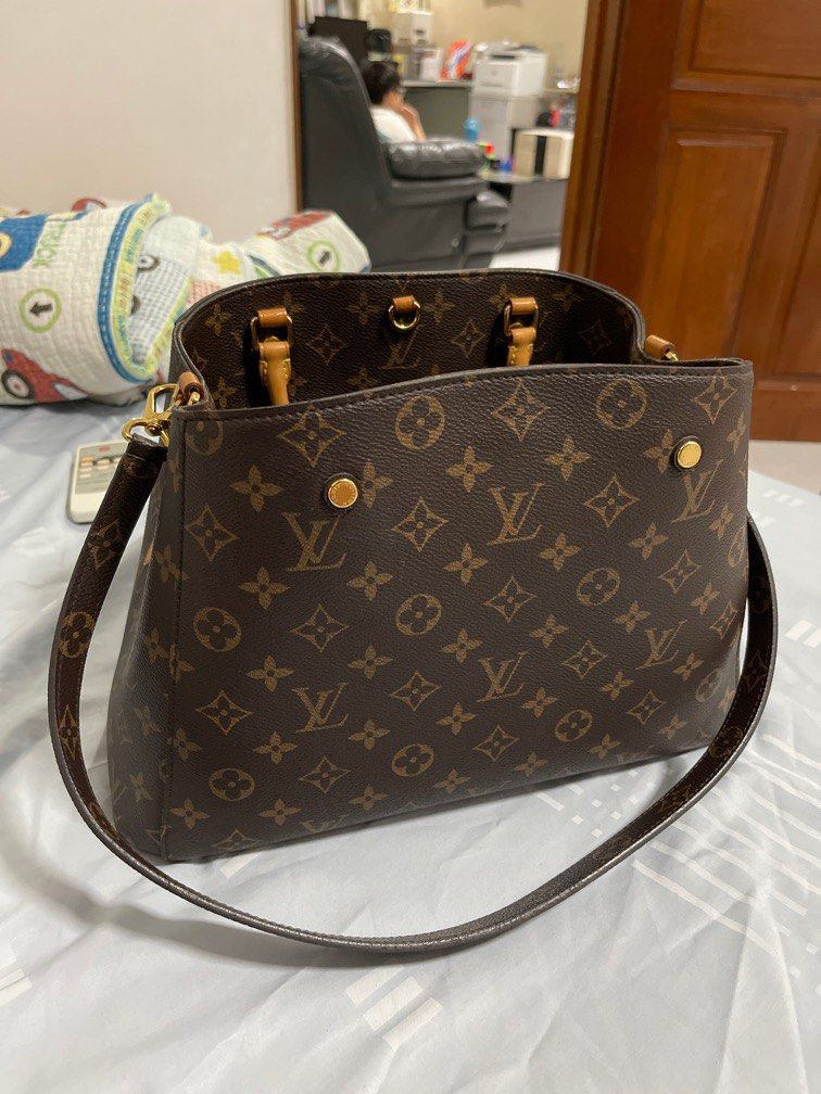 Louis Vuitton Handbag Women Montaigne MM Monogram Canvas Brown Authentic