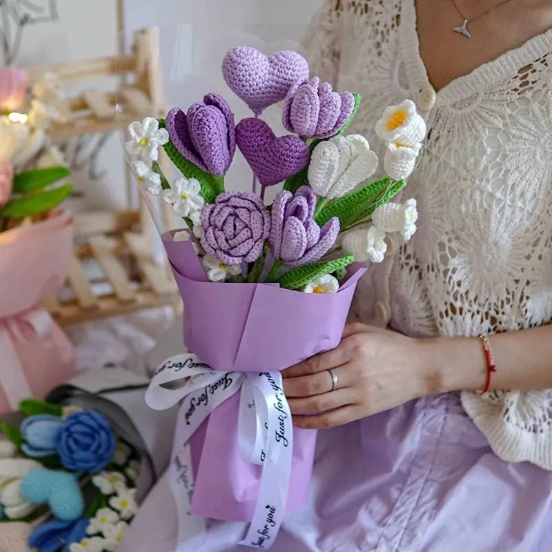 Love Purple crochet Flower Bouquet, Hobbies & Toys, Stationary & Craft