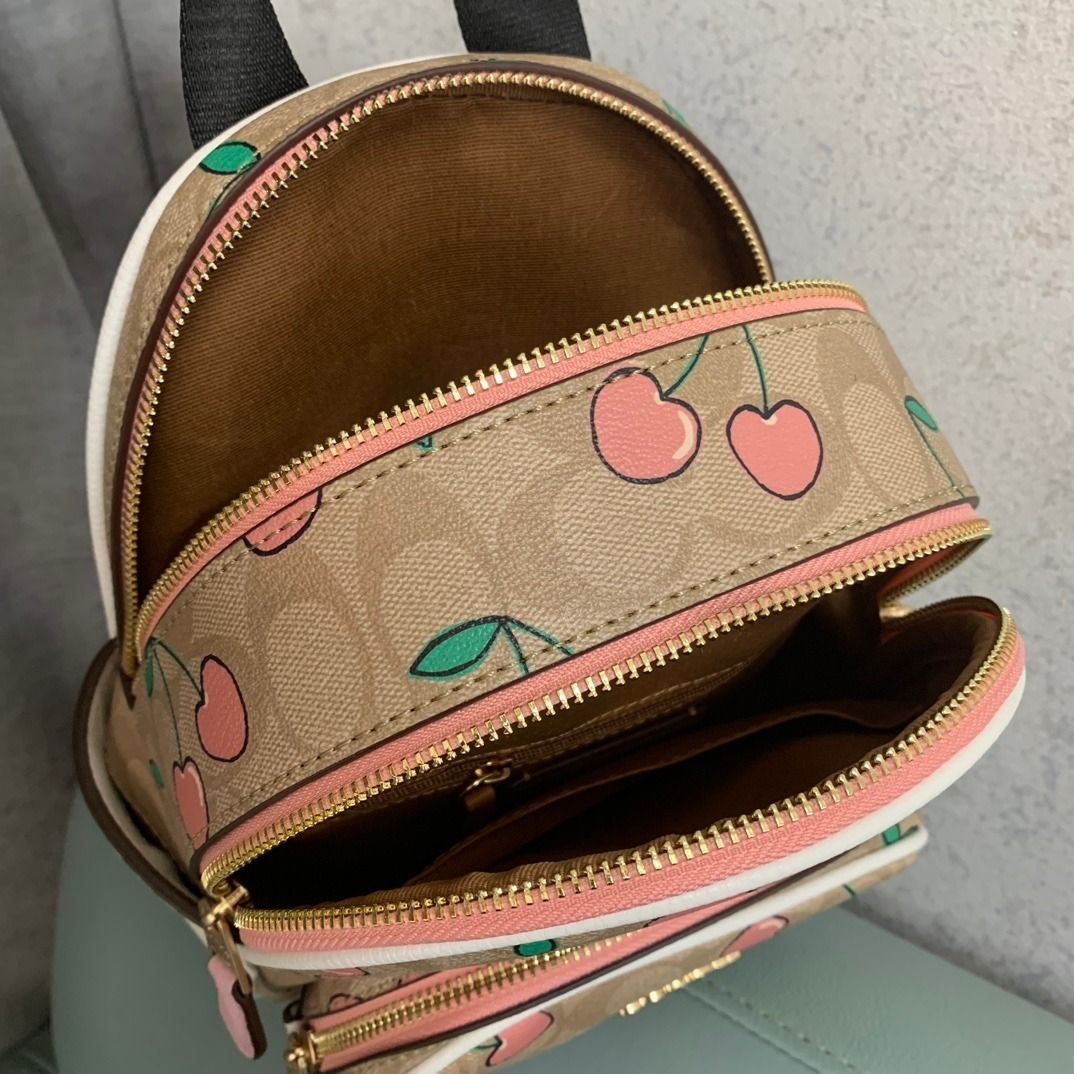 New Coach Original MINI COURT BACKPACK IN SIGNATURE CANVAS WITH HEART CHERRY PRINT Backpack For Women Come With Complete Set Suitable for Gift