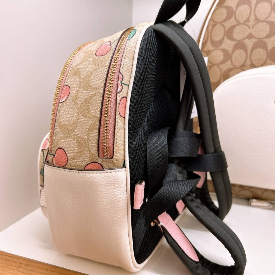 New Coach Original MINI COURT BACKPACK IN SIGNATURE CANVAS WITH HEART CHERRY PRINT Backpack For Women Come With Complete Set Suitable for Gift