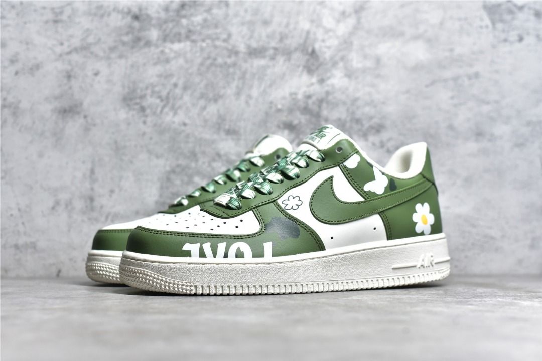 NIKE Air Force 1 low white green flowers shoes