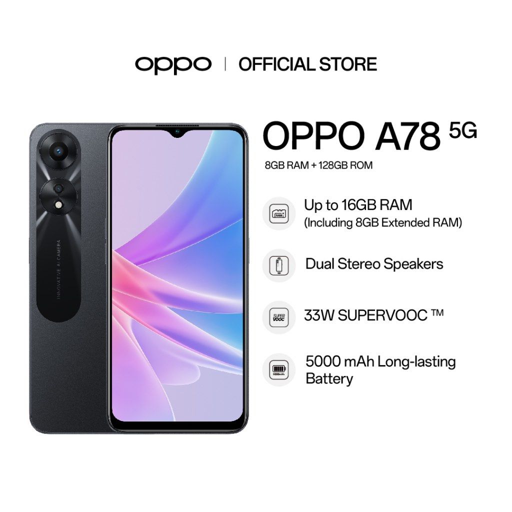 OPPO A78 5G (Glowing Black, 128 GB)