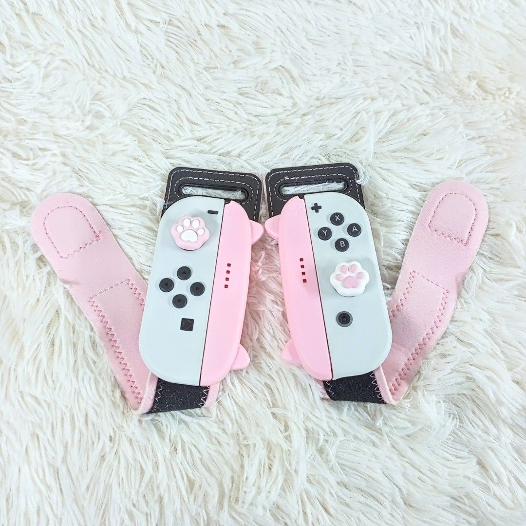 Pink Cat Ear Joycon Wrist Straps for Just Dance (Joycons and thumbgrips