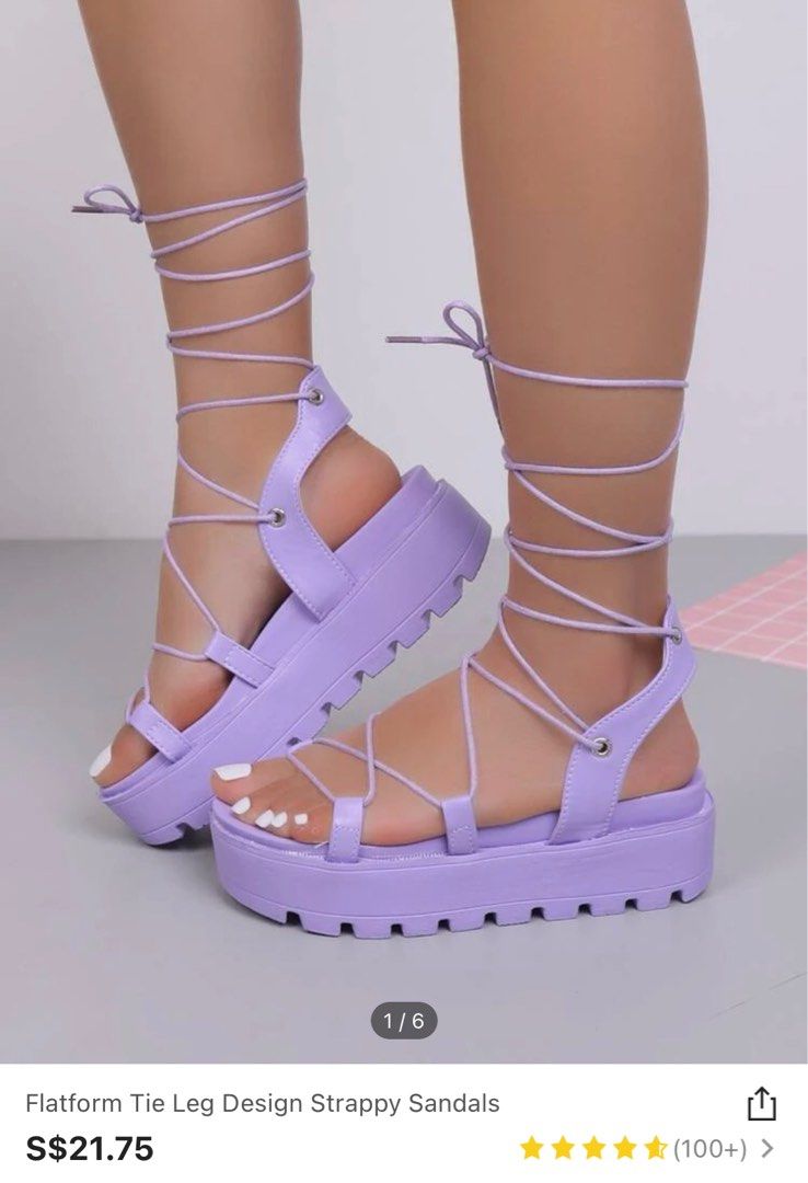 Purple Flatform Tie Leg Design Strappy Sandals