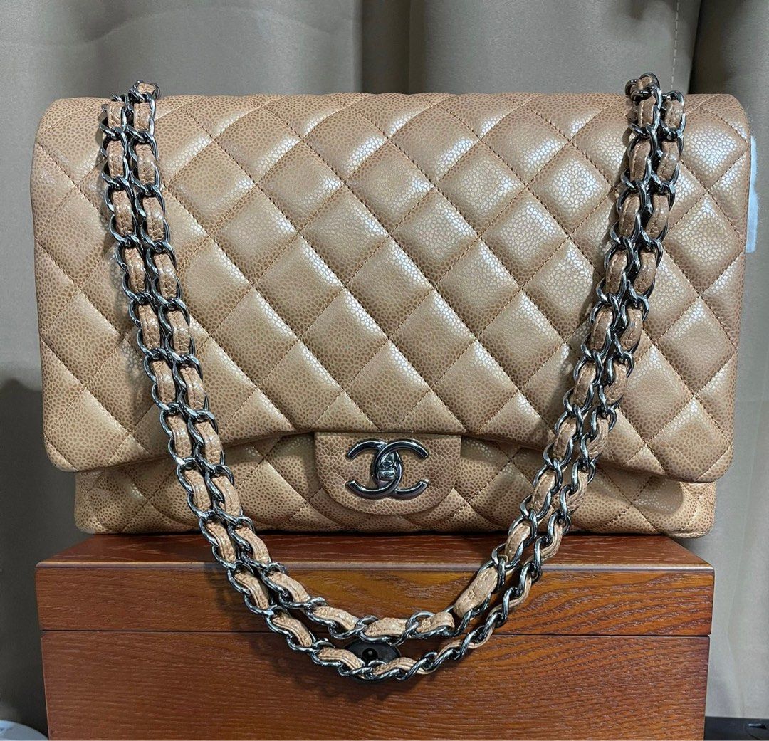 RARE] Chanel Classic GOLD Double flap Maxi, Luxury, Bags & Wallets