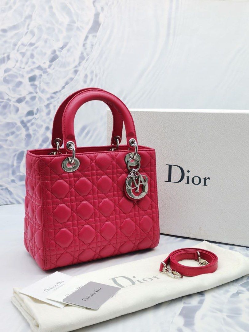 RAYA SALE CHRISTIAN DIOR LADY DIOR MEDIUM LAMBSKIN BAG WITH STRAP FULL SET
