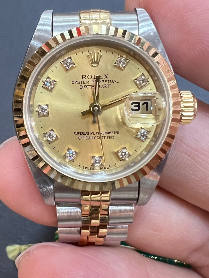 ROLEX DATEJUST ．69173 ．金G面鑽石字．94年錶．周大福原裝行貨．原盒 