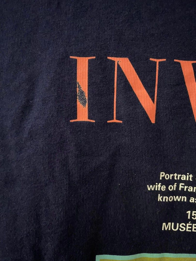 Uniqlo X Louvre (Category: Tshirts & Polo Shirts ) located in Davao. Submitted by bletti_bletti (Listing ID 1223841940, Image 3). Description: Brand: Uniqlo Size: Large Dimes: 21 width, 28 length Color: 8/10 (with slight flaw - letter I print) Navy blue Lightly used Fixed Price RFS: Decluttering.