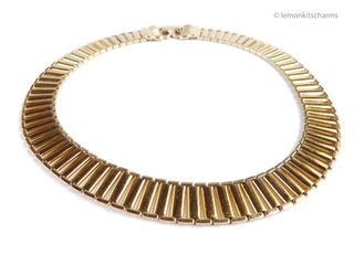 Vintage 1950s Flat Goldtone Link Collar Necklace, nk891-c