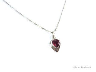 Vintage 925 Pinkish Purple Gemstone Heart Necklace, nk876-c