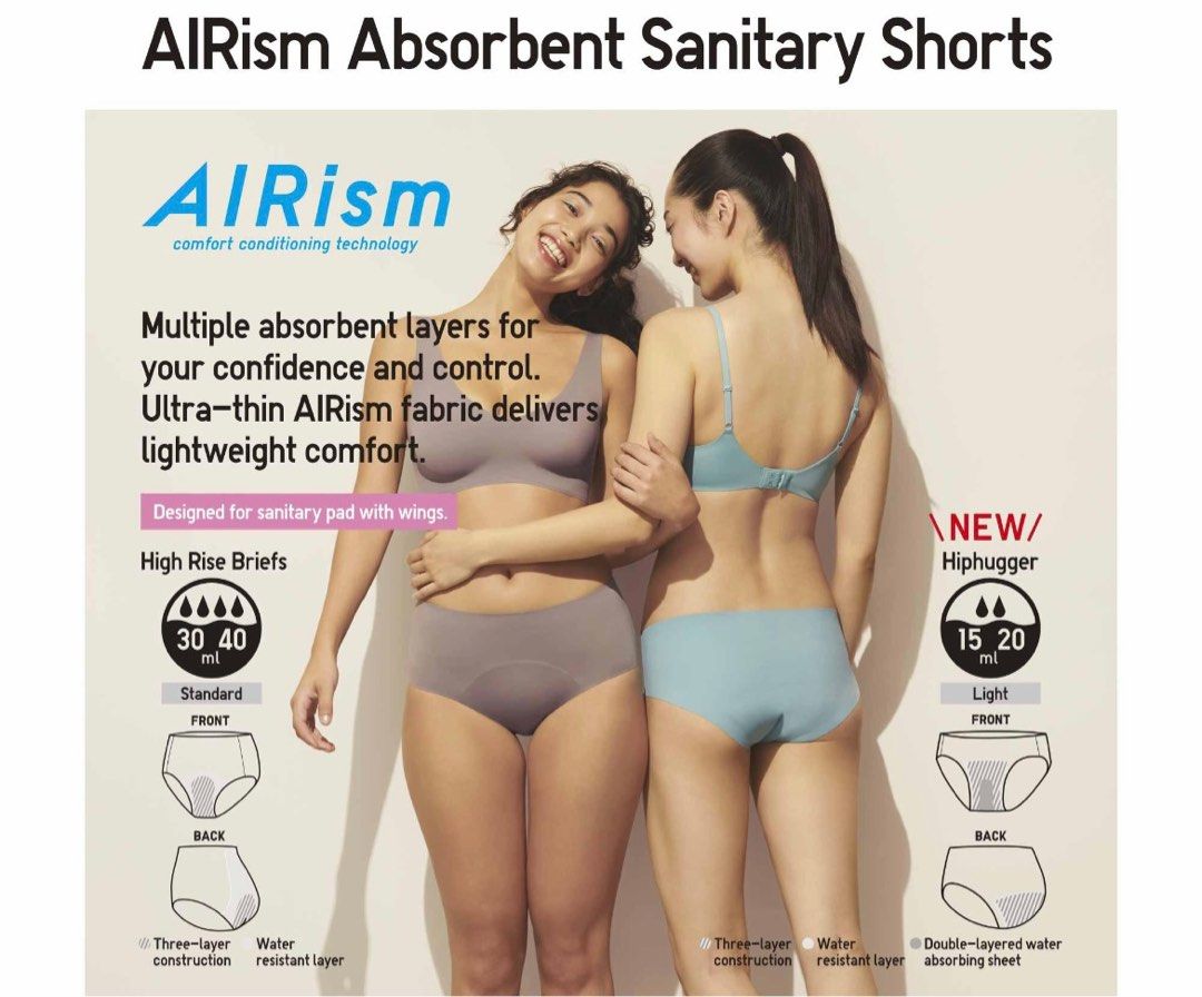 Women Airism Absorbent Sanitary Shorts Black, Women's Fashion, New  Undergarments & Loungewear on Carousell