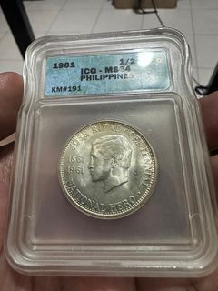 1961 Jose Rizal Half Peso .900 Silver coin, very sharp details and luster