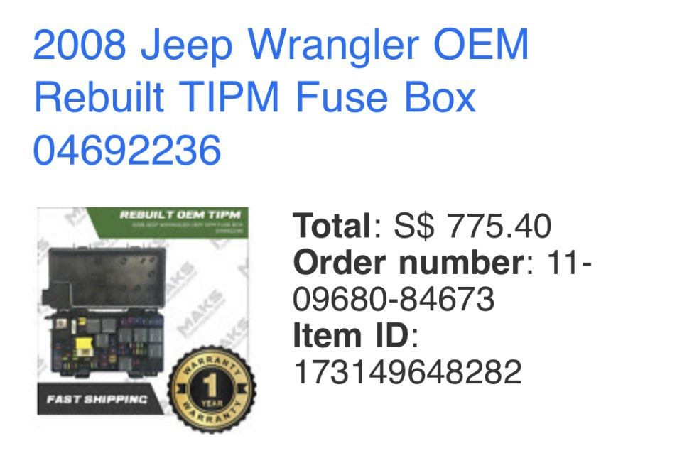 2008 Jeep Wrangler OEM Rebuilt TIPM Fuse Box 04692236, Car Accessories,  Electronics & Lights on Carousell