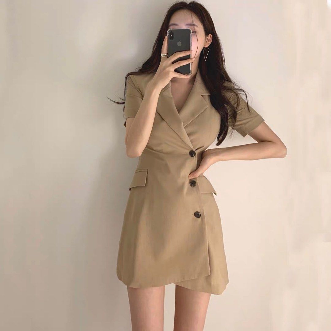 2113 tumblr basic ulzzang blazer formal button down pocket office wear dress