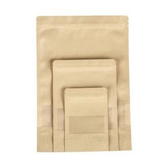 50 PCS Full Kraft Paper Stand up Pouch with Ziplock resealable Full Kraft Brown with window