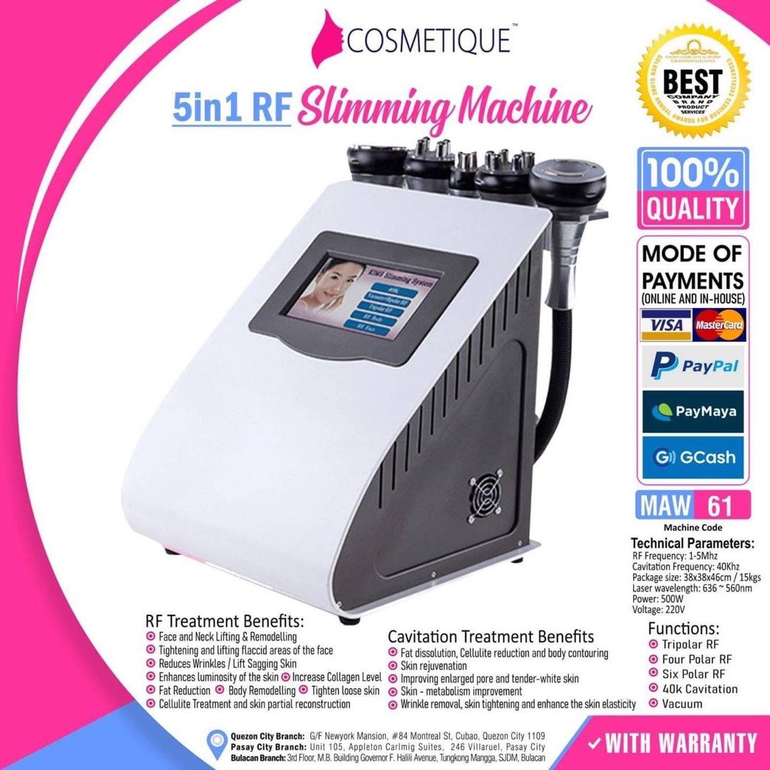 5 in 1 Radio Frequency RF Slimming Machine Cavitation Endermologi achine,  Beauty & Personal Care, Face, Face Care on Carousell