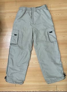 90s vintage Khaki Cargo Baggy Parachute Nylon Streetwear Pants