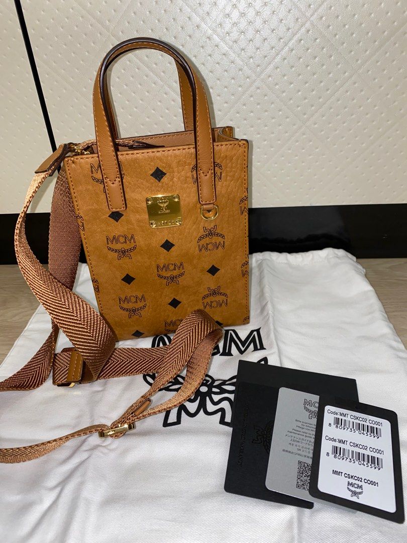 MCM Klassik Mini Top Handle Bag in Visetos Aren Tote size-X-Mini /  color-COGNAC