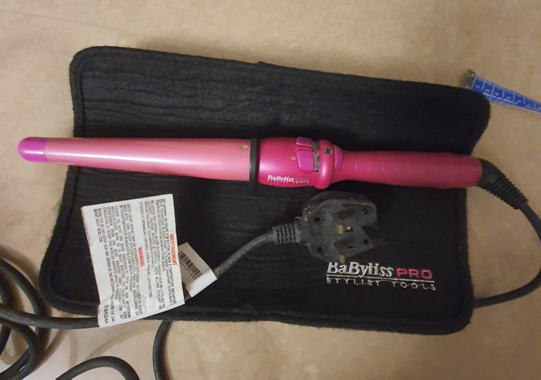 Babyliss Hair Curler Authentic Pro Rebel Porcelain Tapering Barrel 25mm 3 pin plug