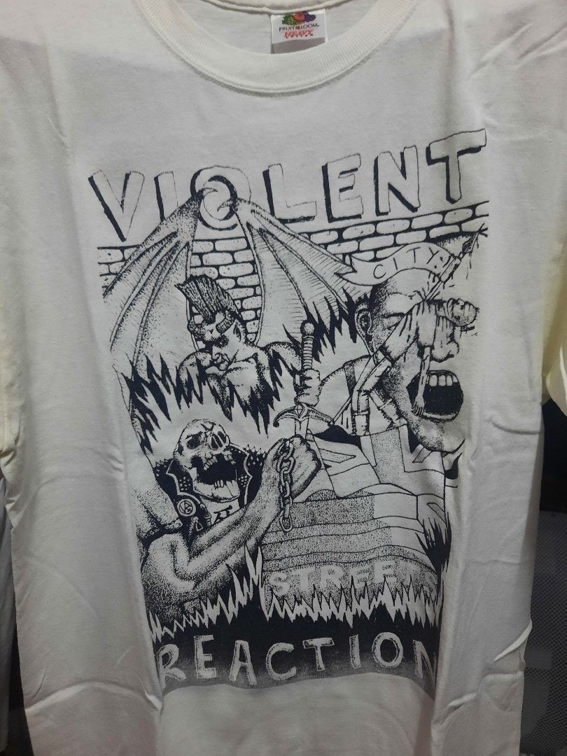 Band T Violent Reaction UK straight edge punk hc, Men's Fashion, Tops