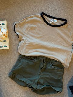 Beige top and black bottom