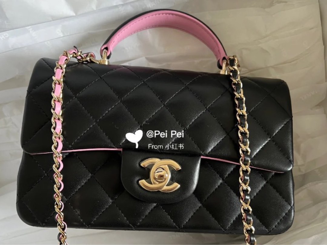 🔥Below rtp🔥BNIB 23P chanel black pink mini top handle, Luxury, Bags &  Wallets on Carousell