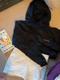 Black antigas mask hoodie and white short pants