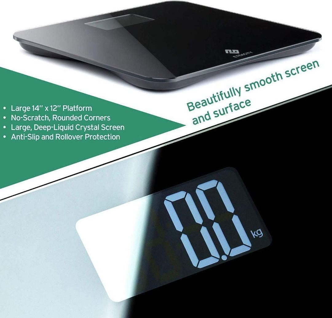 Etekcity Digital Weight Bathroom Scale, 6mm Tempered Glass Platform with  Rounded Corner Design, Large Backlit LCD Display, Silve