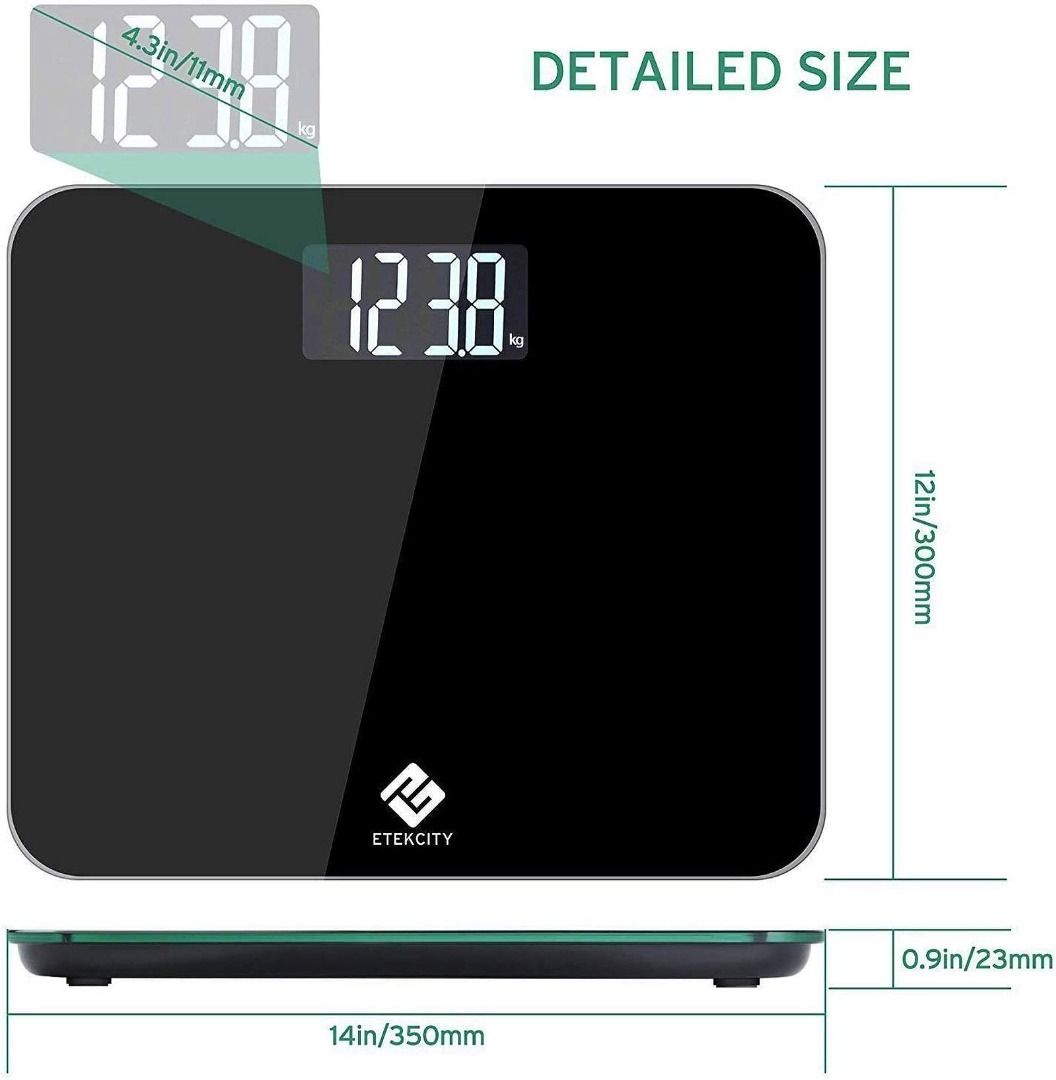  Etekcity Bathroom Scale for Body Weight, Digital Weighing  Machine for People, Accurate & Large LCD Backlight Display, 6mm Tempered  Glass, 400 lbs : Health & Household