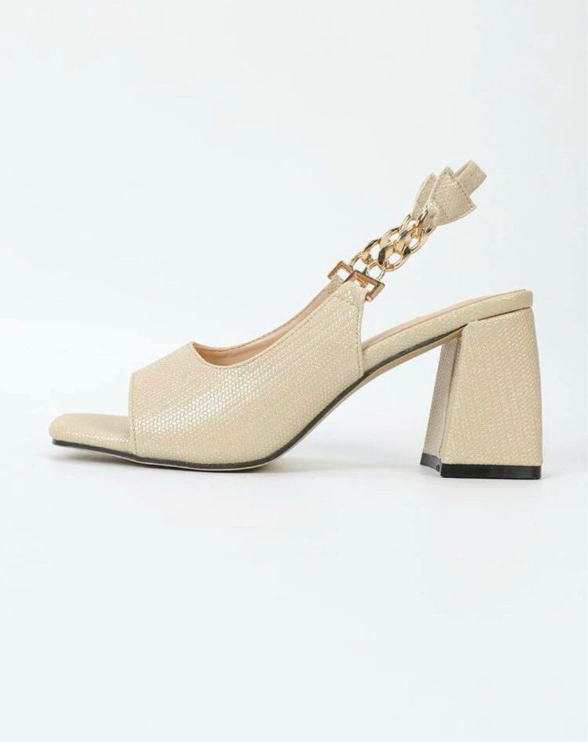 Chain Decor Chunky Heeled Slingback Sandals Women s Fashion