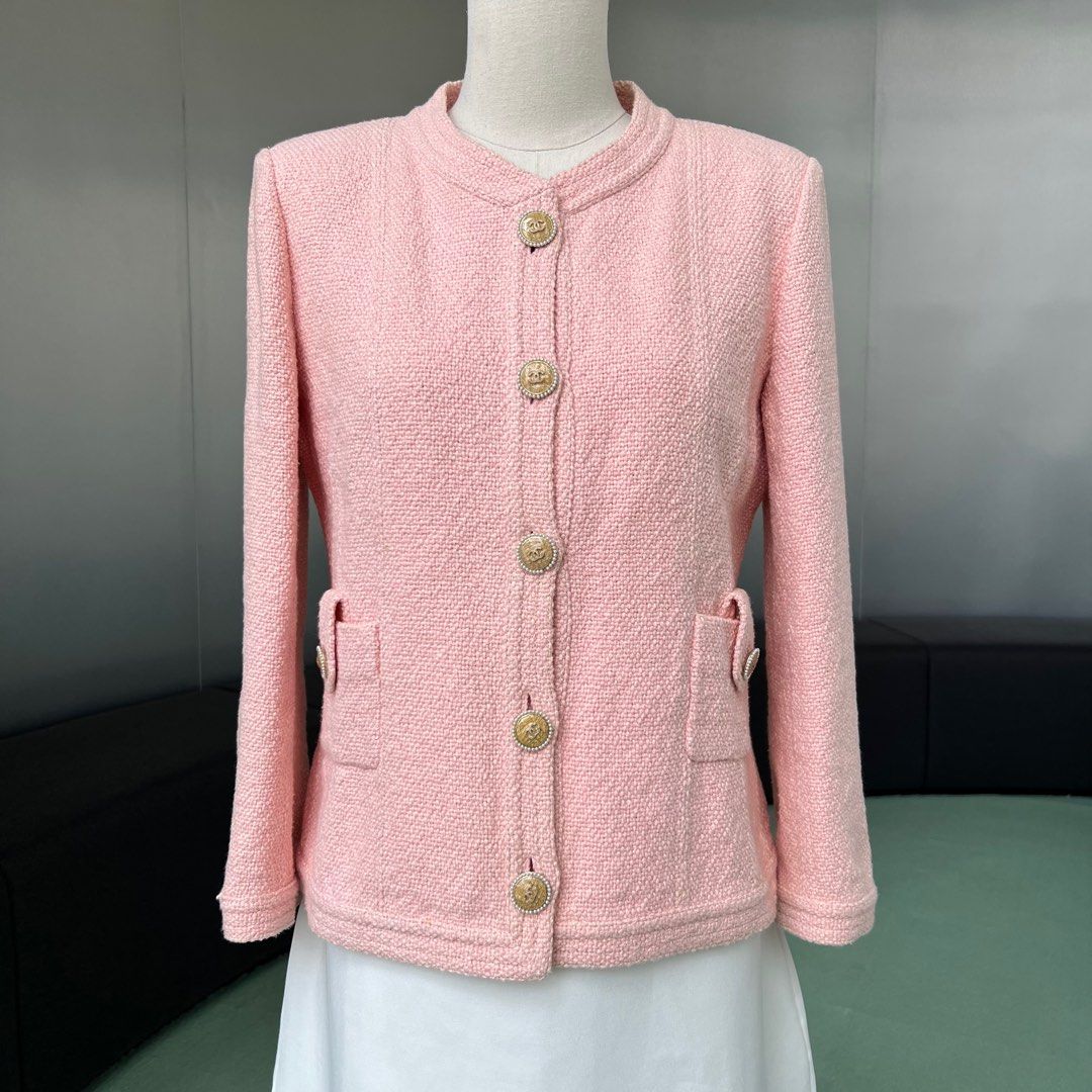 Chanel CC Pearl Button Tweed Jacket Size 38 Pink, Luxury, Apparel