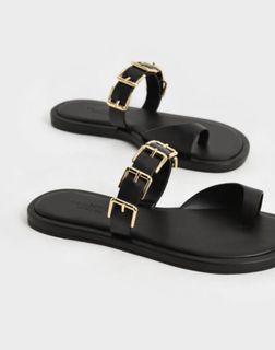 Charles and Keith Buckled Leather Toe Ring sandals