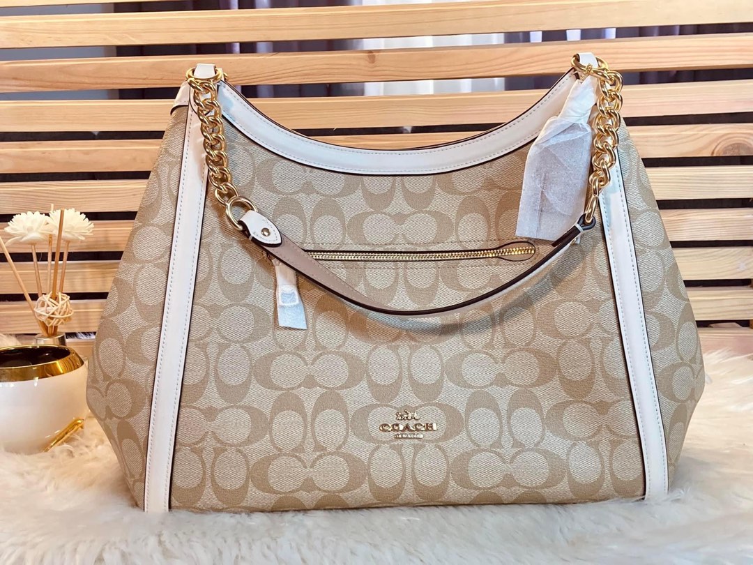 Coach Chain Kristy Shoulder Bag In Signature Canvas Gold/Light Khaki