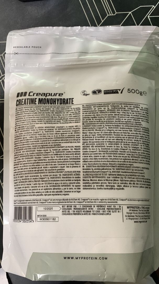 creapure creatine monohydrate Myprotein 500g., Health ...