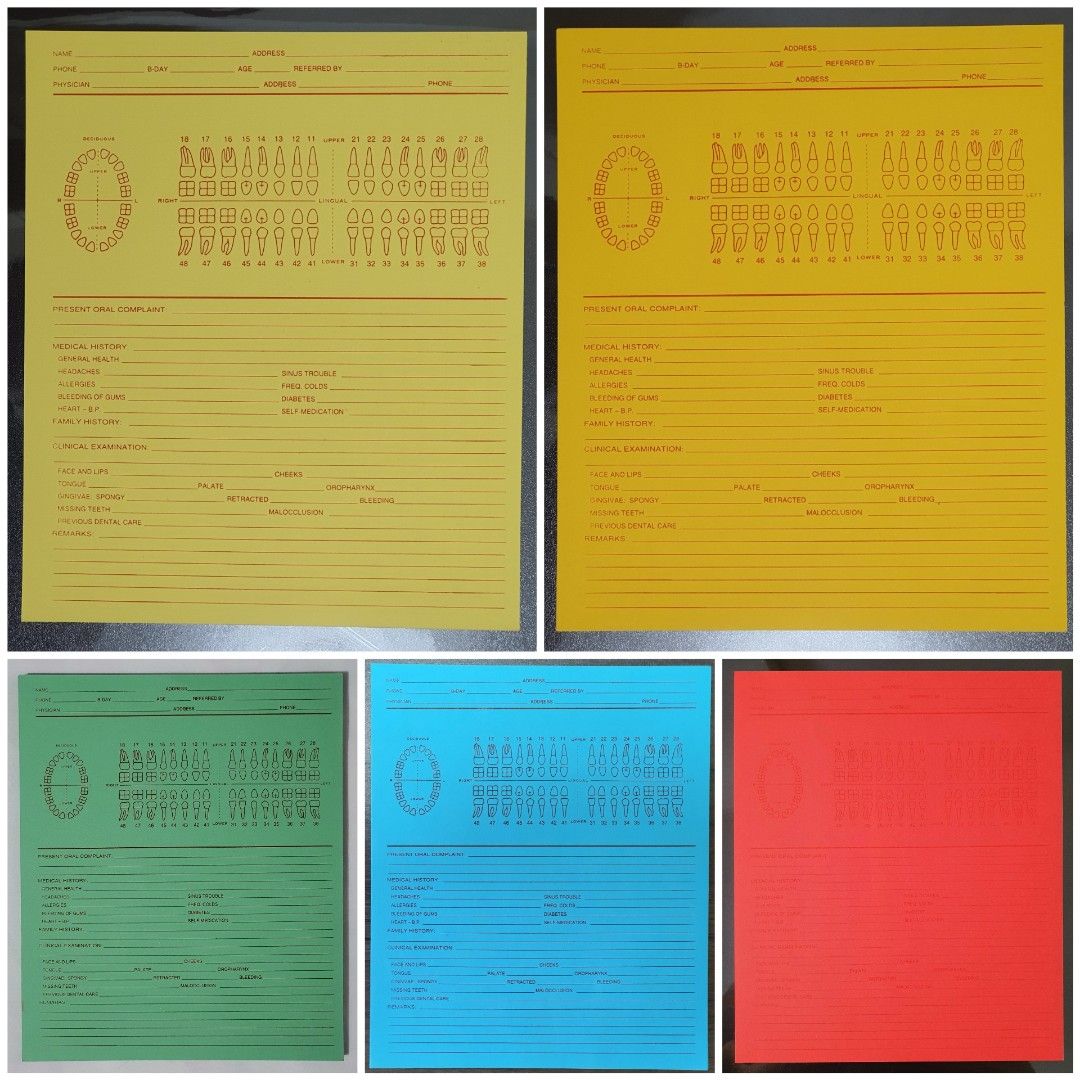 Dental Patient Record Card 50 Pieces Set (5 Colors), Health & Nutrition