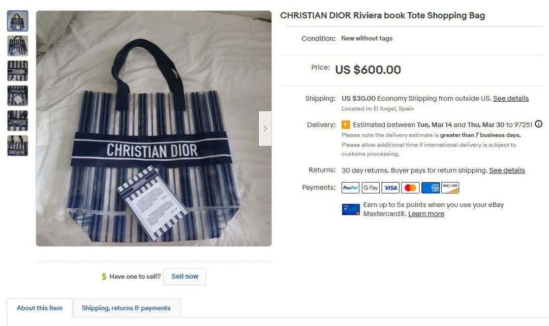 Dior Riviera shopping bag in transparent plastic and blue stripes Translated by Google