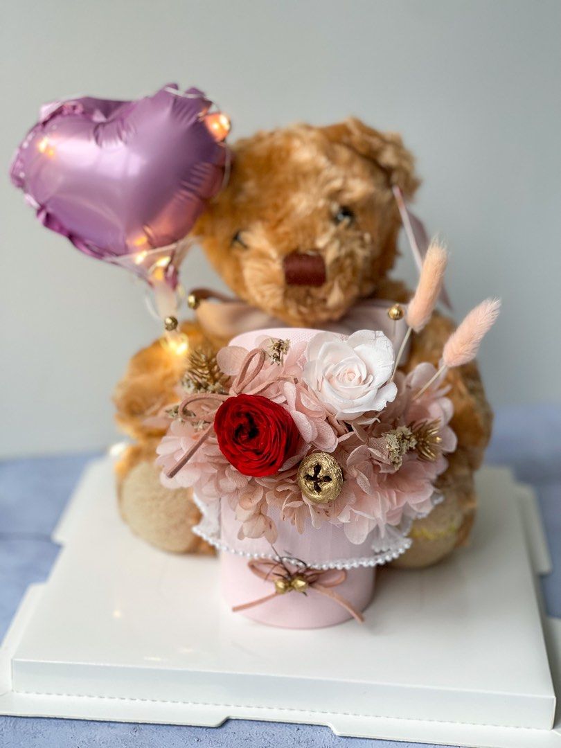 Flower teddy bear with free gift box new arrivals