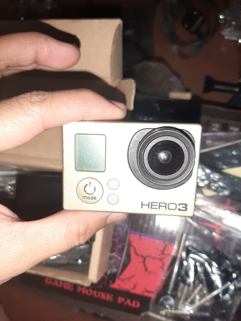 Go pro hero 3 & accesories (Category: Cameras) located in Caloocan City. Submitted by dark_fenrir13 (Listing ID 1218610000, Image 2). Description: TAKE ALL FOR 3000 INCLUSION -Go pro hero 3 -Touch screen back panel (working touch screen but screen has a bit of white area -- image captured is not affected -- see last photo) -Original battery and charger -cable cords -original Hard case -Metal case -Go pro remote (with orig cable charger) + Brand N